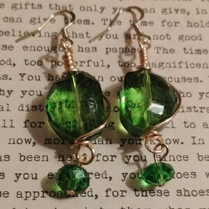 Glass Bead Green tone Earrings Handcrafted